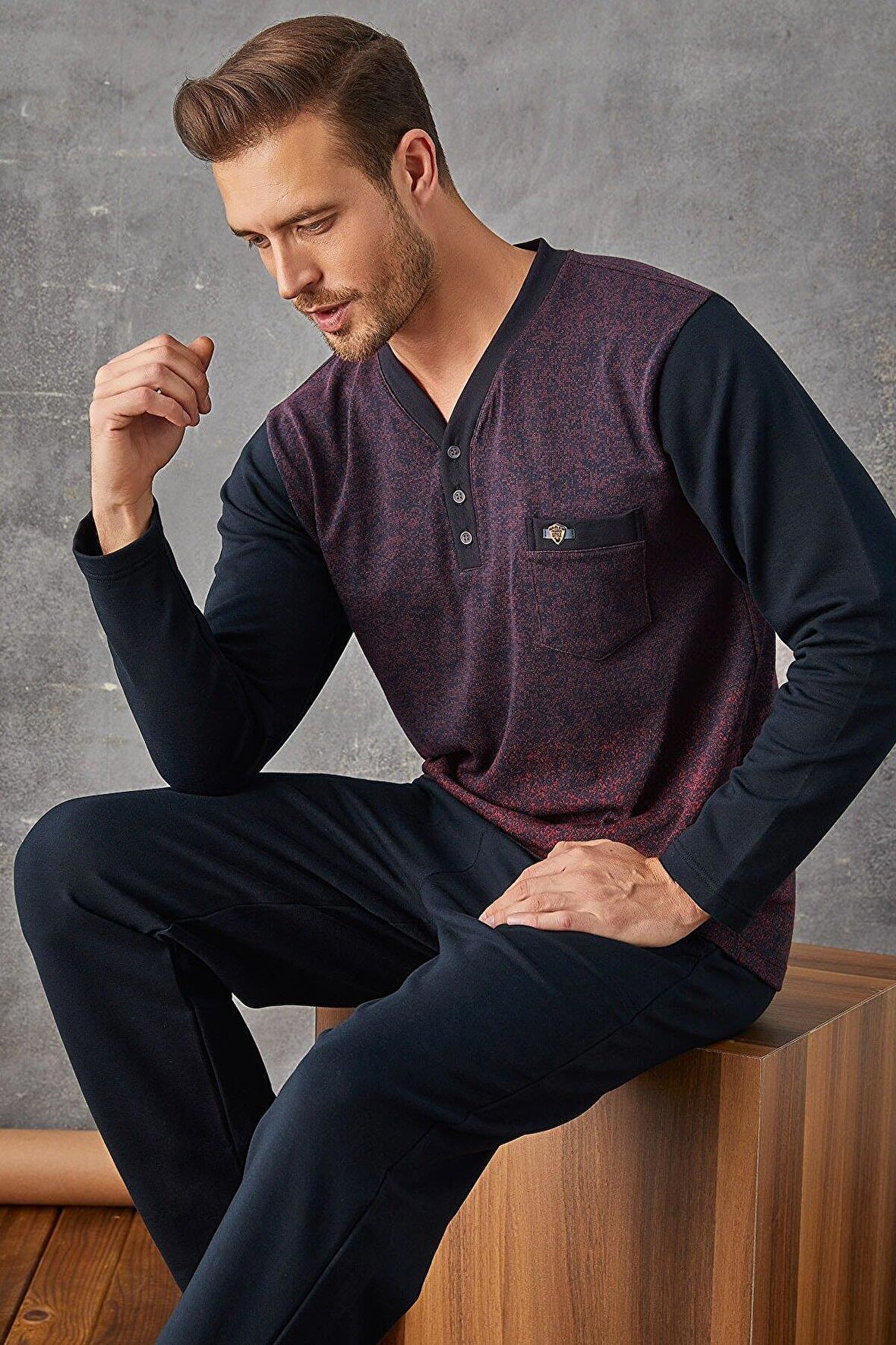 Kly 7033 Erkek Jivago Yaka Pijama Takım