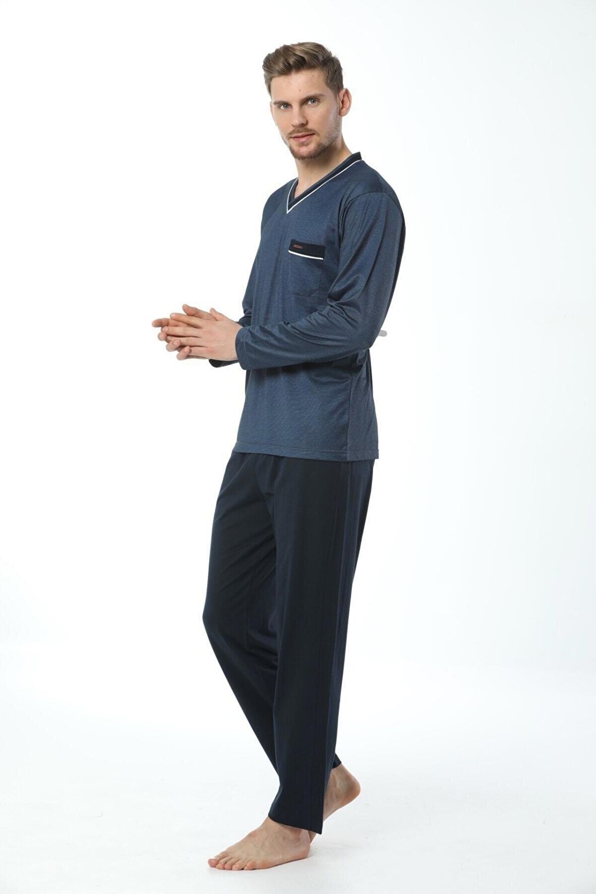 Kly 7105 Erkek V Yaka Pijama Takımı