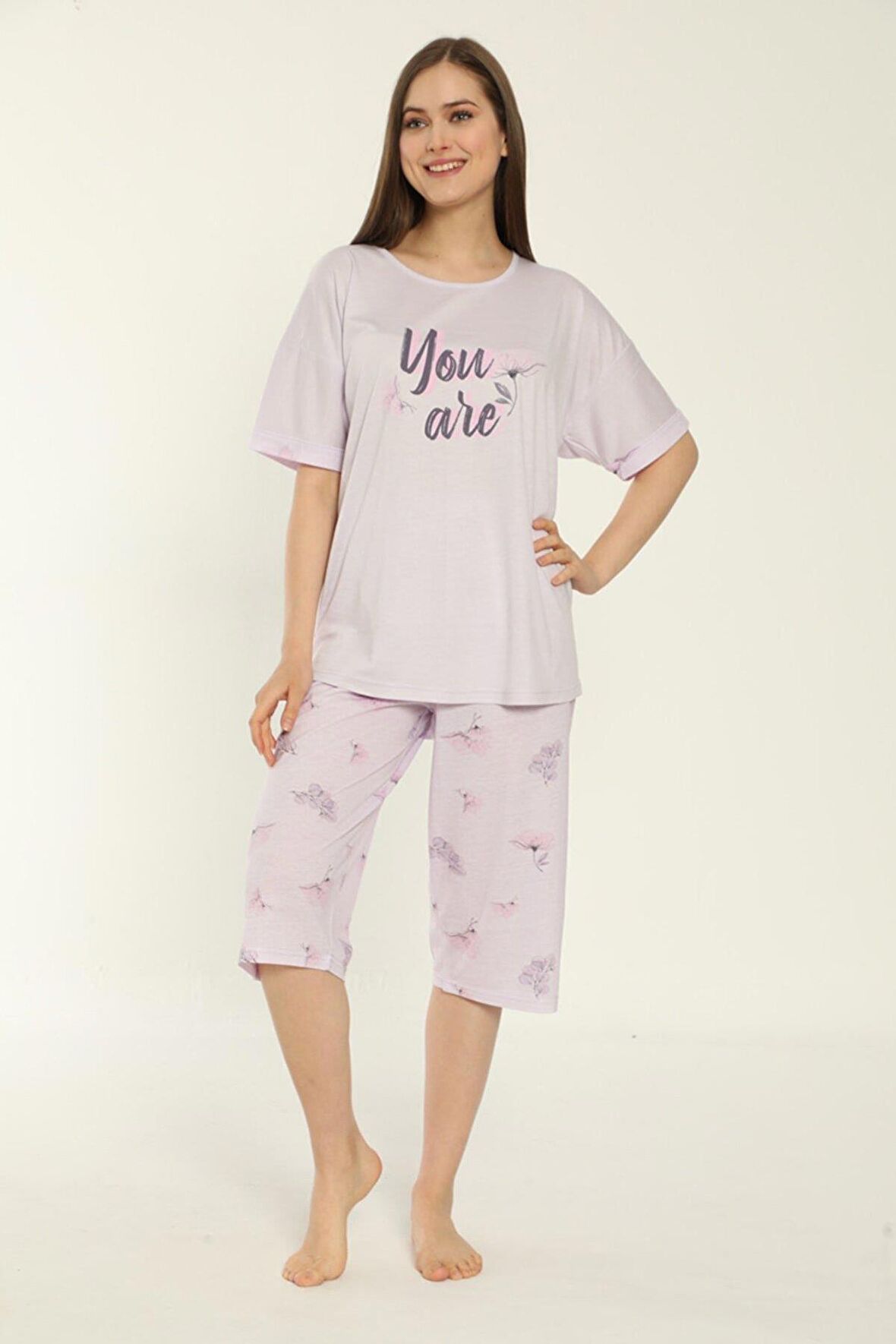 Estiva 22073 Kadın Viskon Kısa Kollu Kaprili Pijama Takımı