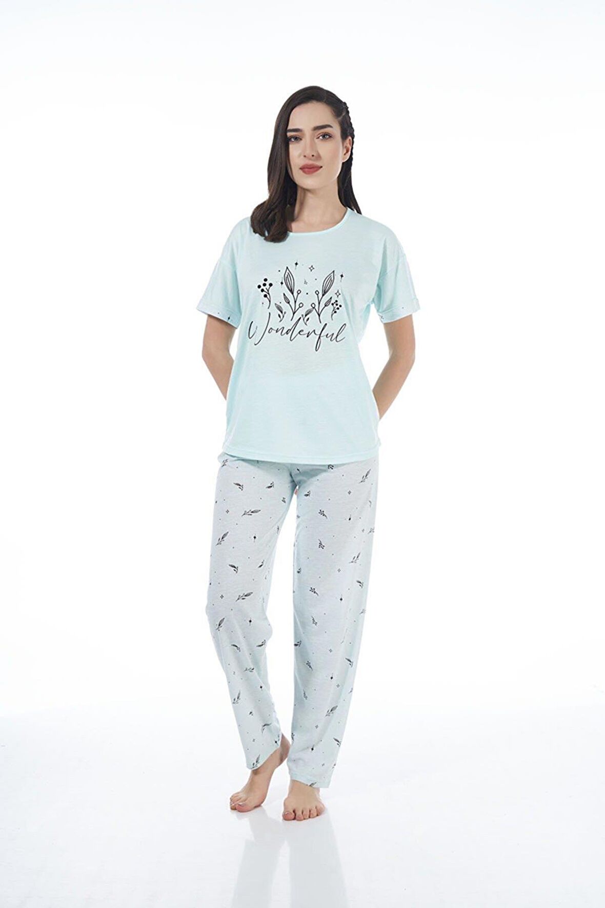 Estiva 22124 Kadın Çiçek Desenli Kısa Kollu Viskon Pijama Takımı