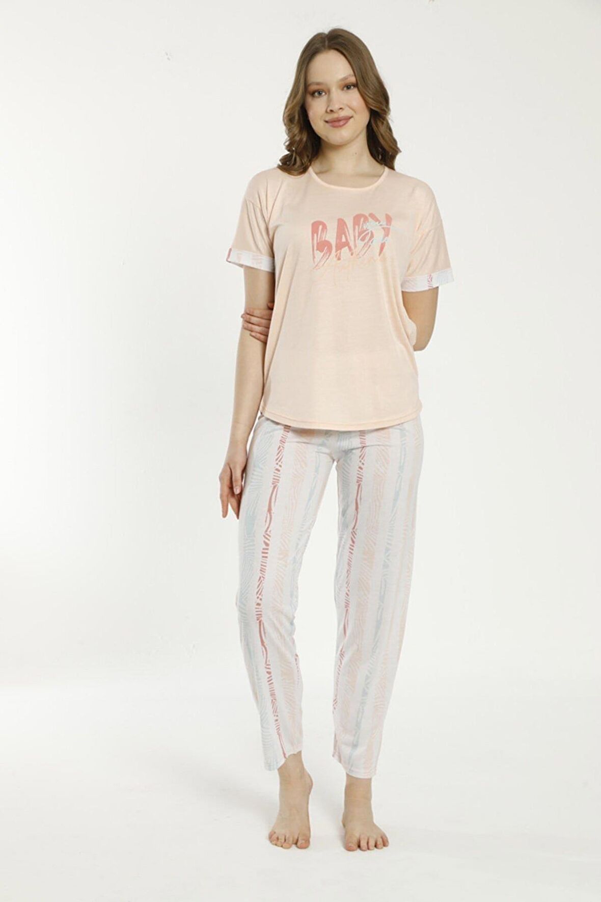 Estiva 22128 Kadın Baby Baskılı Kısa Kollu Viskon Pijama Takımı