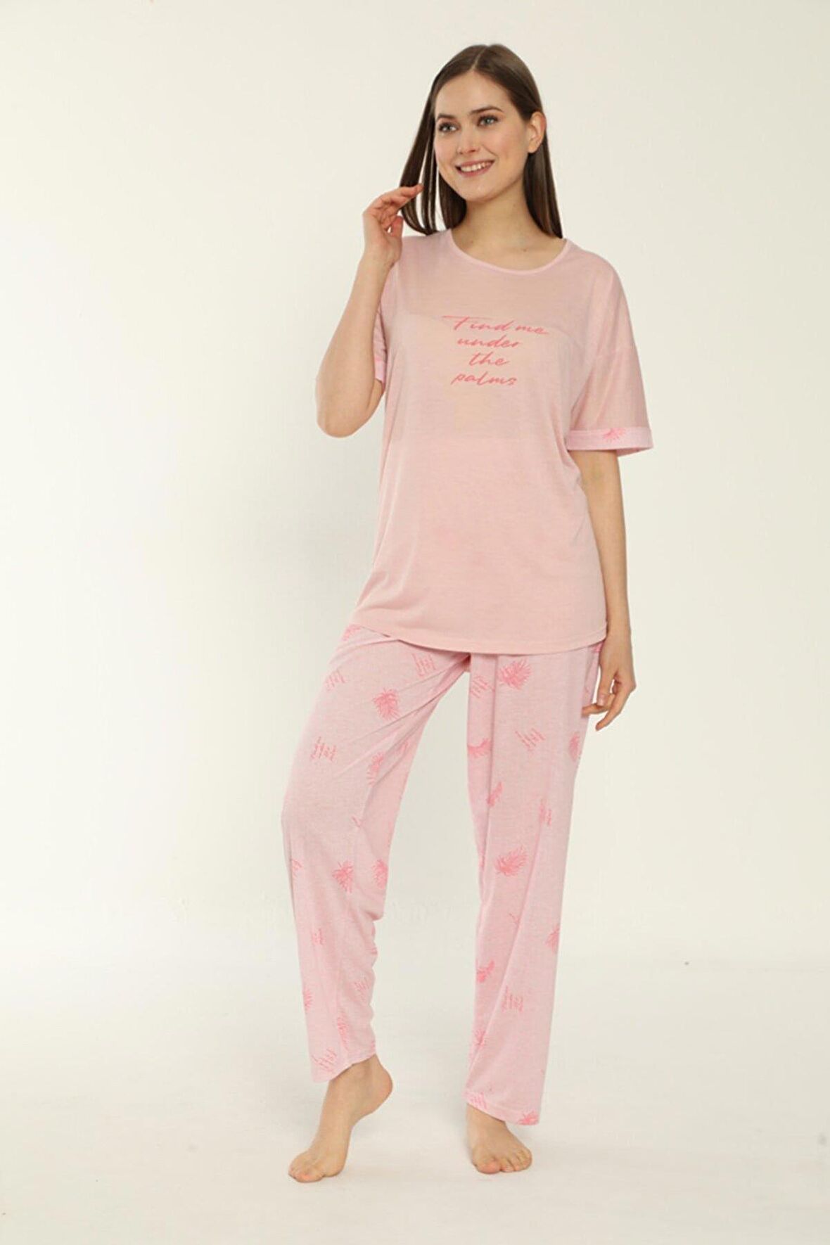 Estiva 22154 Kadın Viskon Kısa Kollu Büyük Beden Pijama Takımı