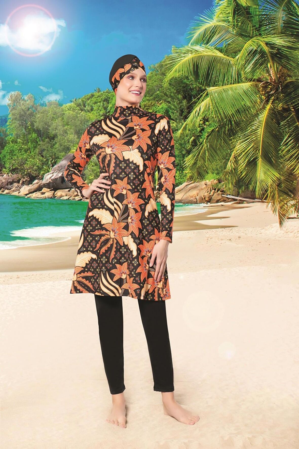 Ruko Maio 22121-3 Balıkçı Yaka Lycra Kumaş Tam Tesettür Mayo