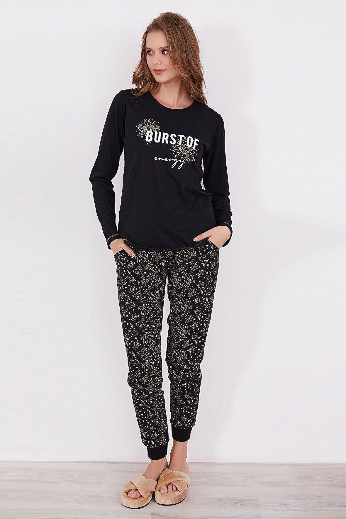 Arnetta 2152 Burst Of Energy Yazılı Uzun Kol Kadın Pijama Takımı