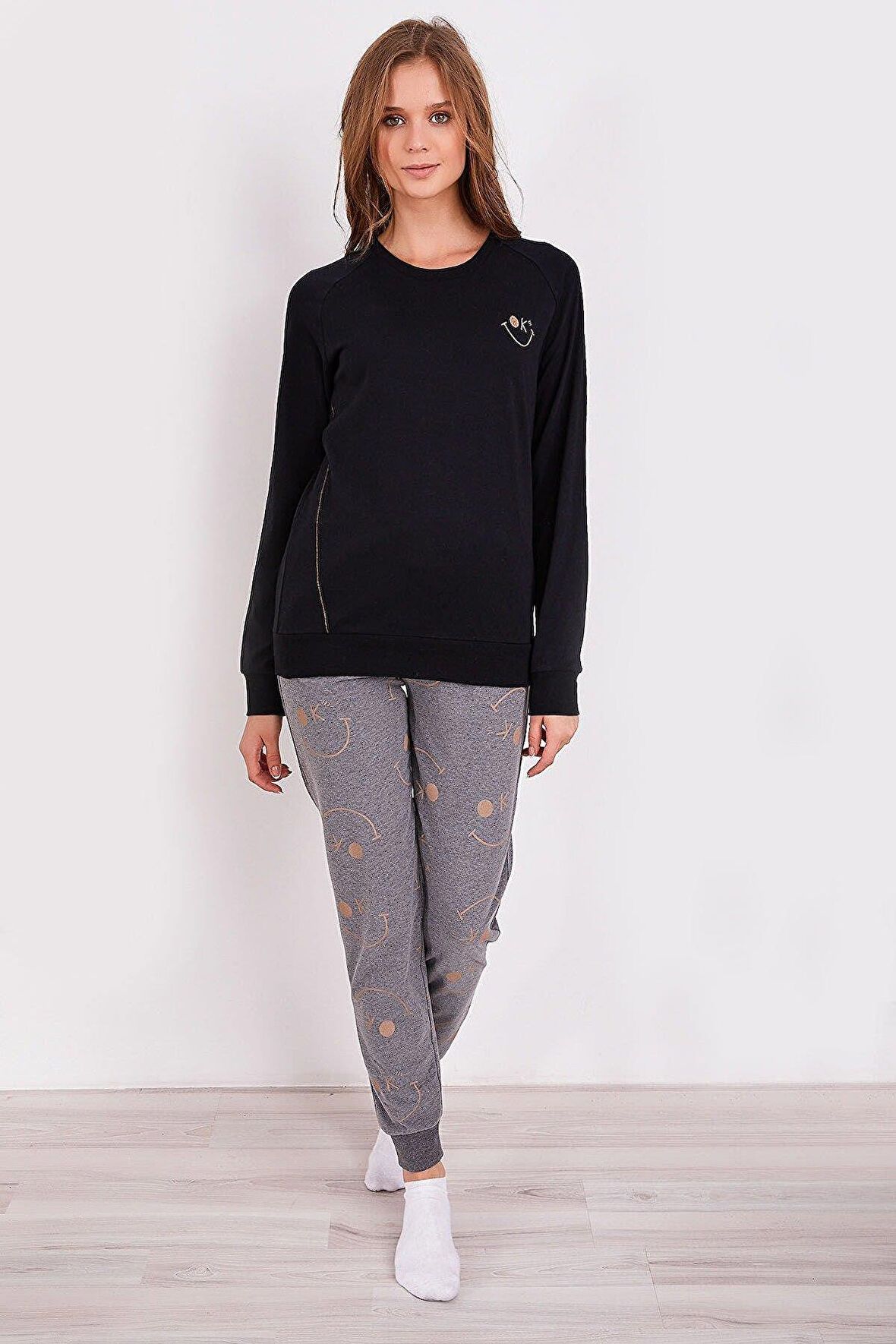 Arnetta 2180 Smile Siyah Kadın Uzun Kol Pijama Takım