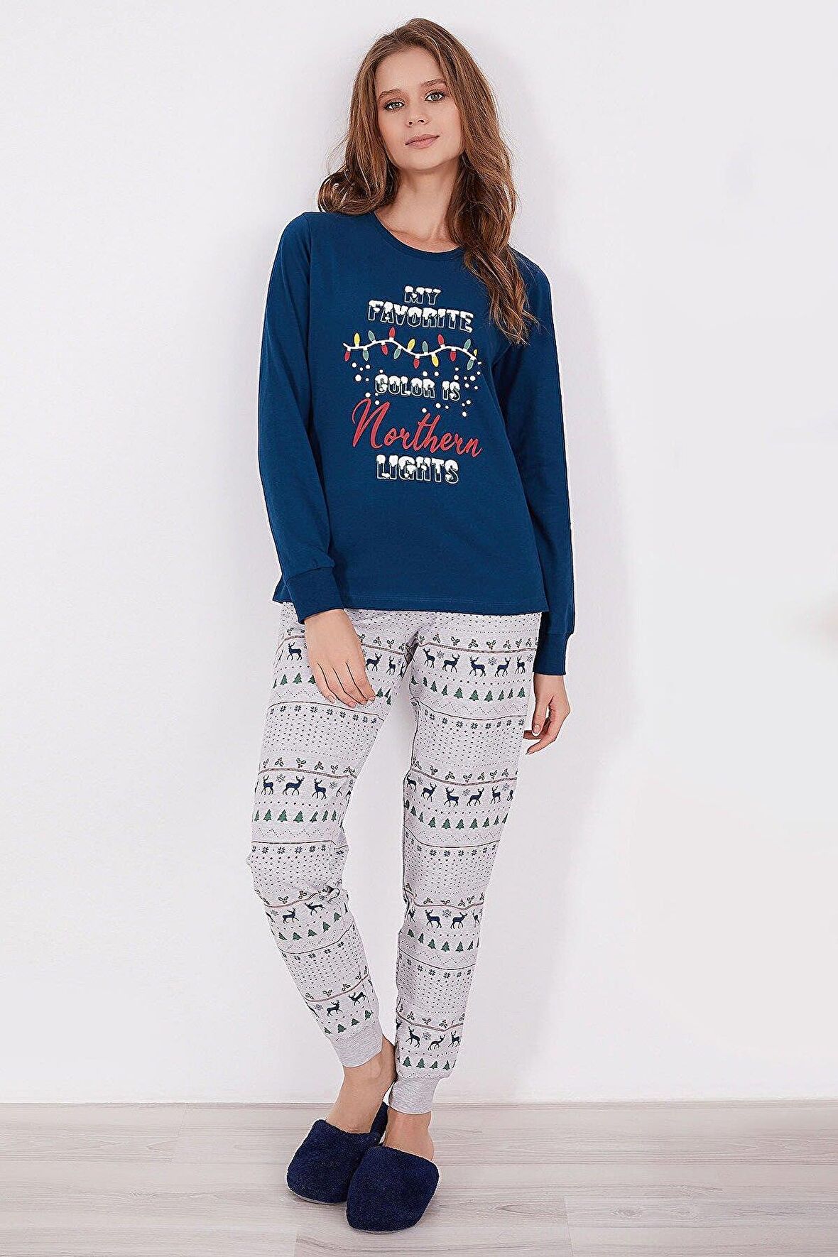 Roly Poly 2917 My Favorite Color Is Northern Nights Lacivert Kadın Uzun Kol Pijama Takım
