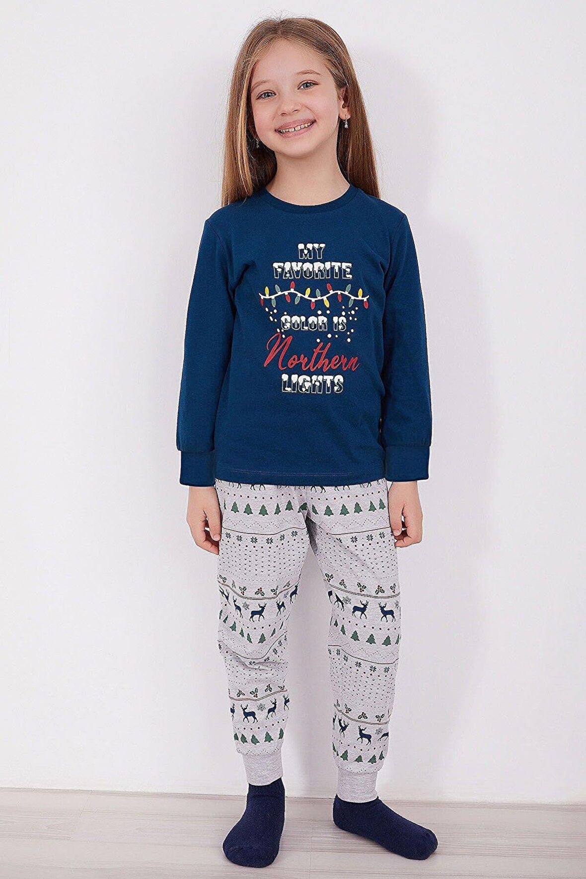 Roly Poly 2917 My Favorite Color Is Northern Nights Lacivert Kız Çocuk Uzun Kol Pijama Takım