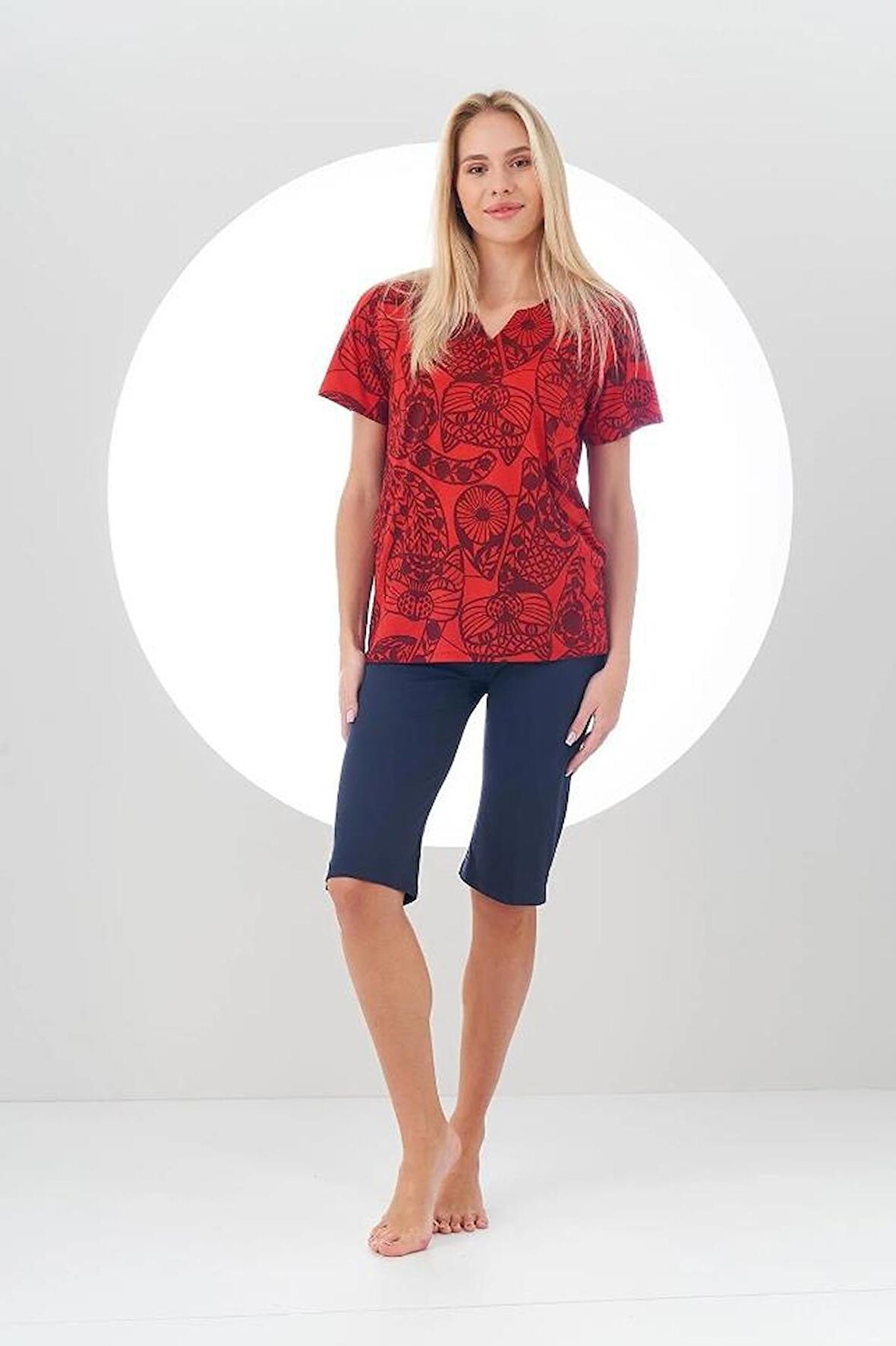 Pjs 24131 Kadın Üst Desenli Kapri Takım