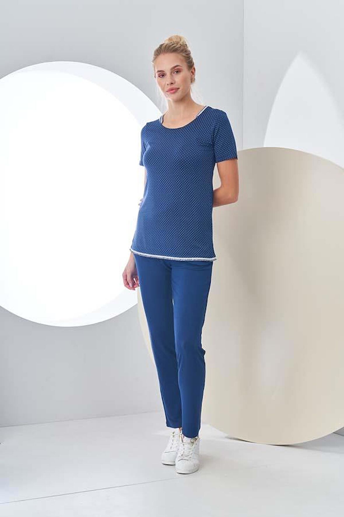 Pjs 24200 Kadın Puantiyeli Yarım Kollu Pijama Takım