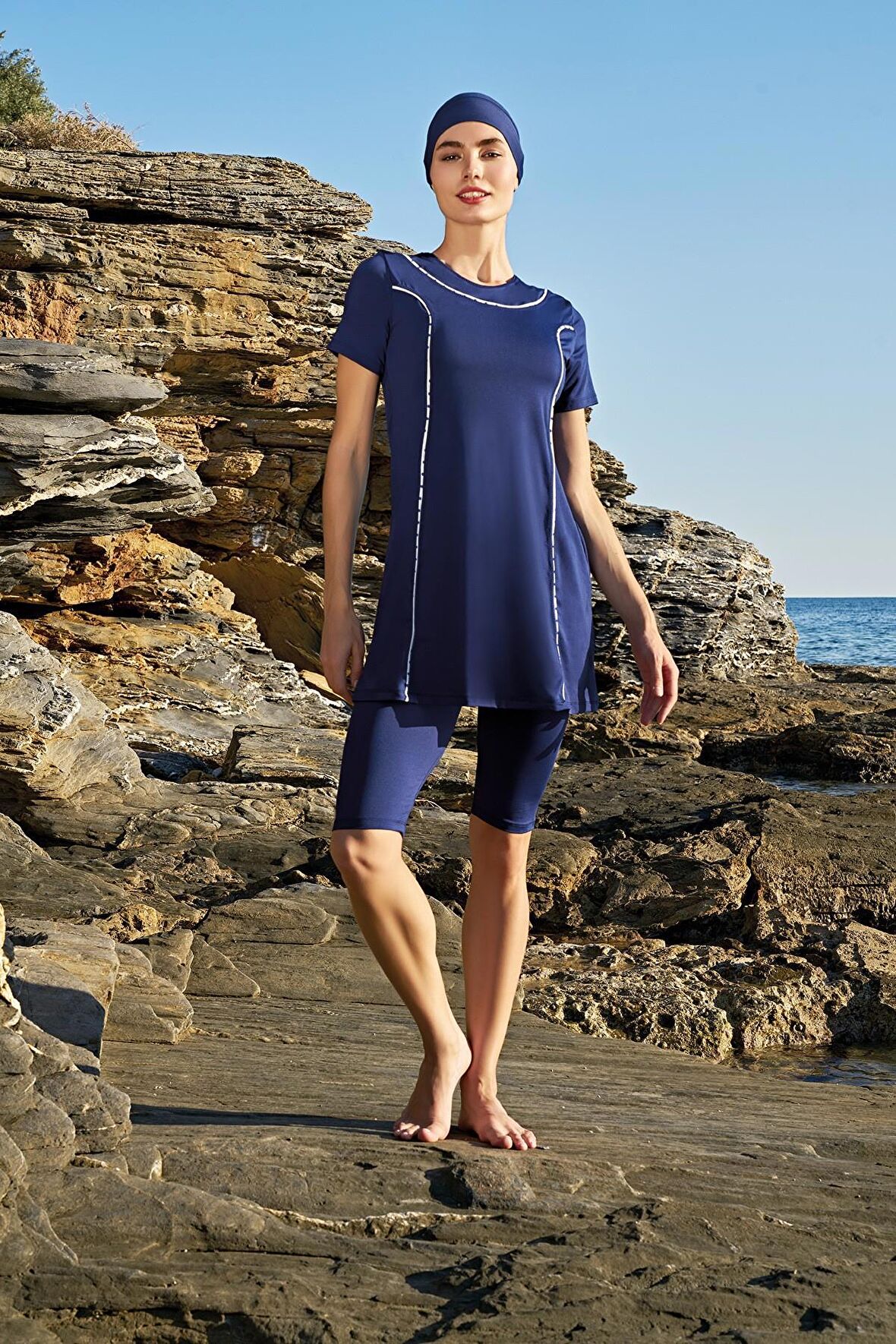 Ruko Maio 23128-2 Kadın Biyeli Yarım Kol Mikro Kumaş Yarı Tesettür Mayo