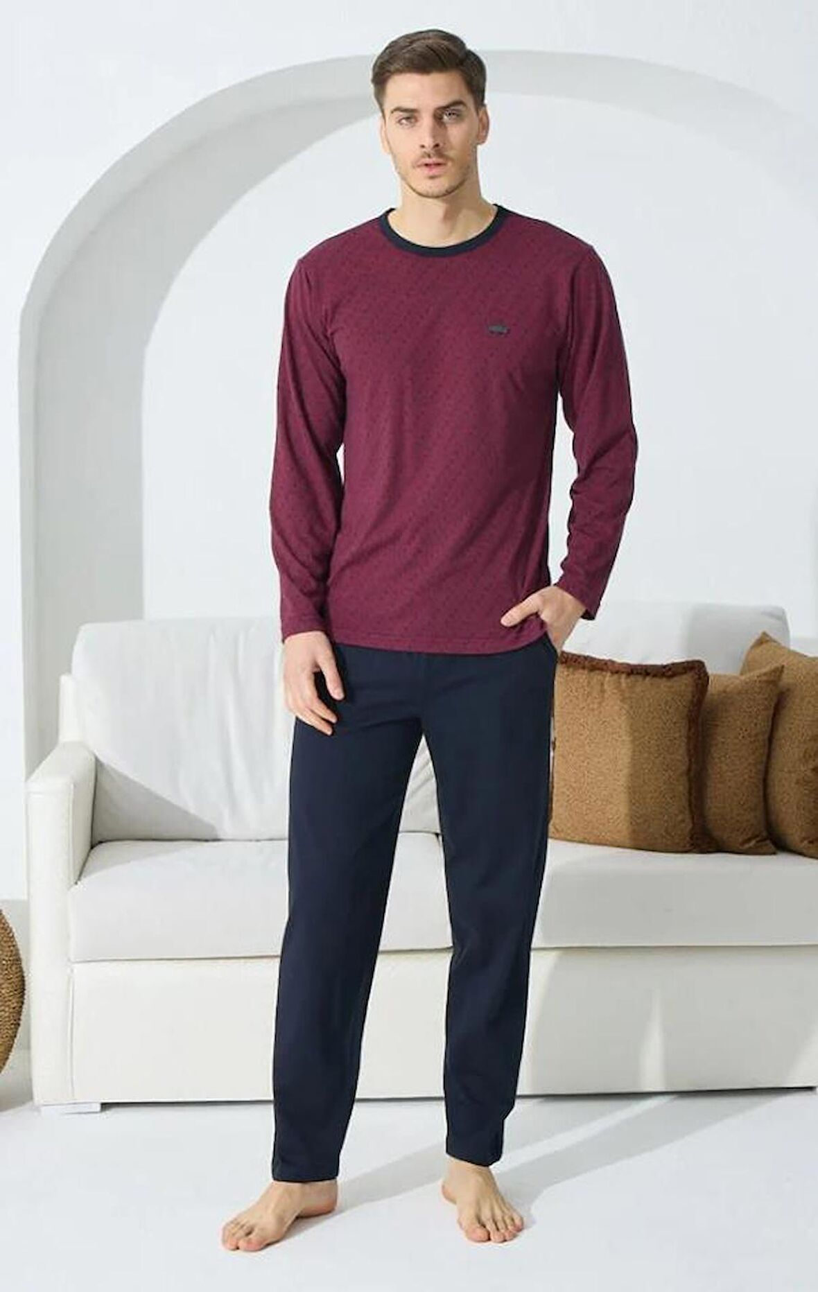 Kly 9243 Uzun Kol 0 Yaka 4 Mevsim Erkek Pijama Takımı