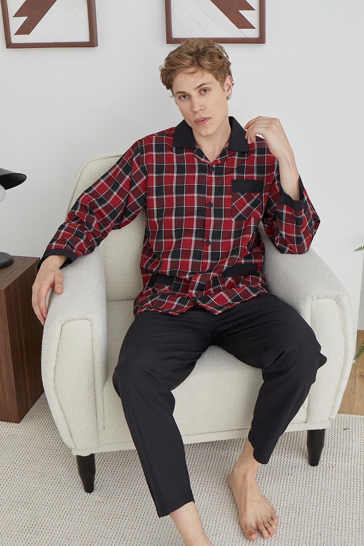 Kly 4017 Erkek Apaj Yaka Pijama Takım