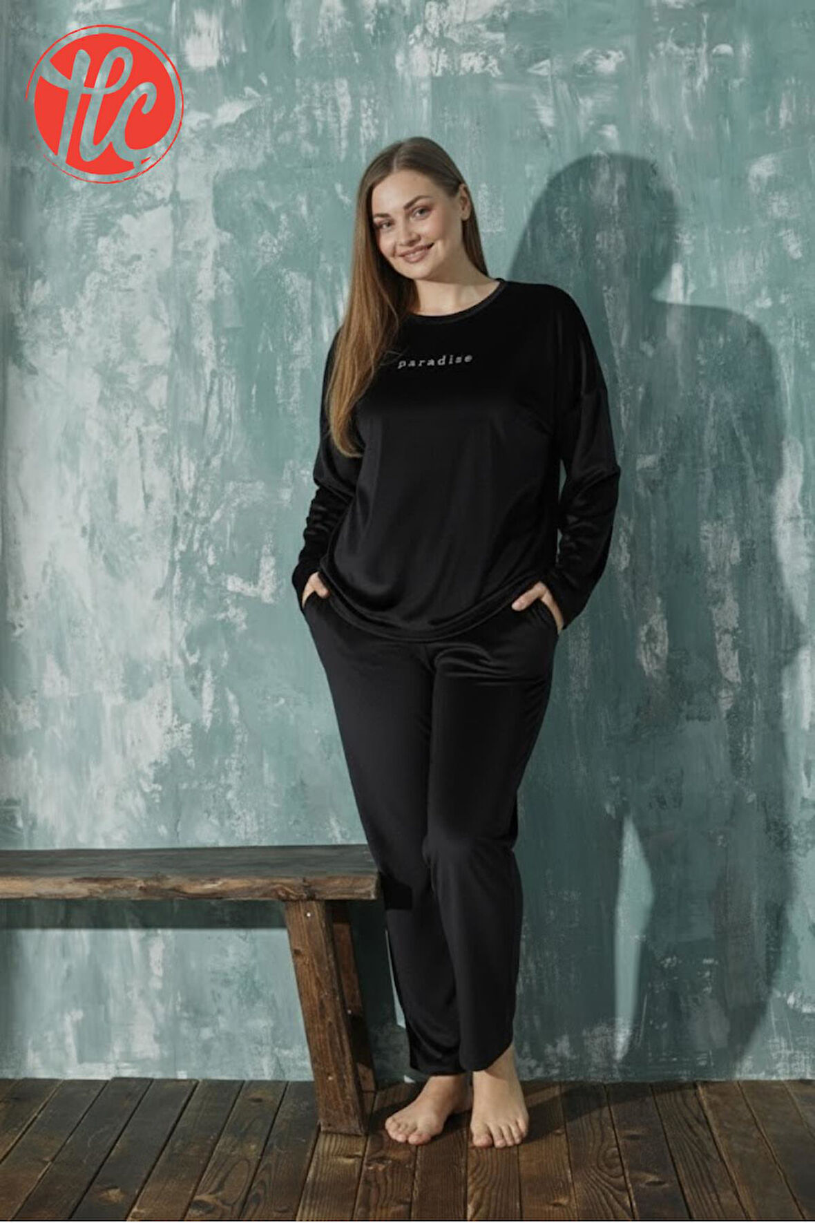 Gd Goldoremi 13208-4 Kadın Büyük Beden Kadife Uzun Kollu Pijama Takımı