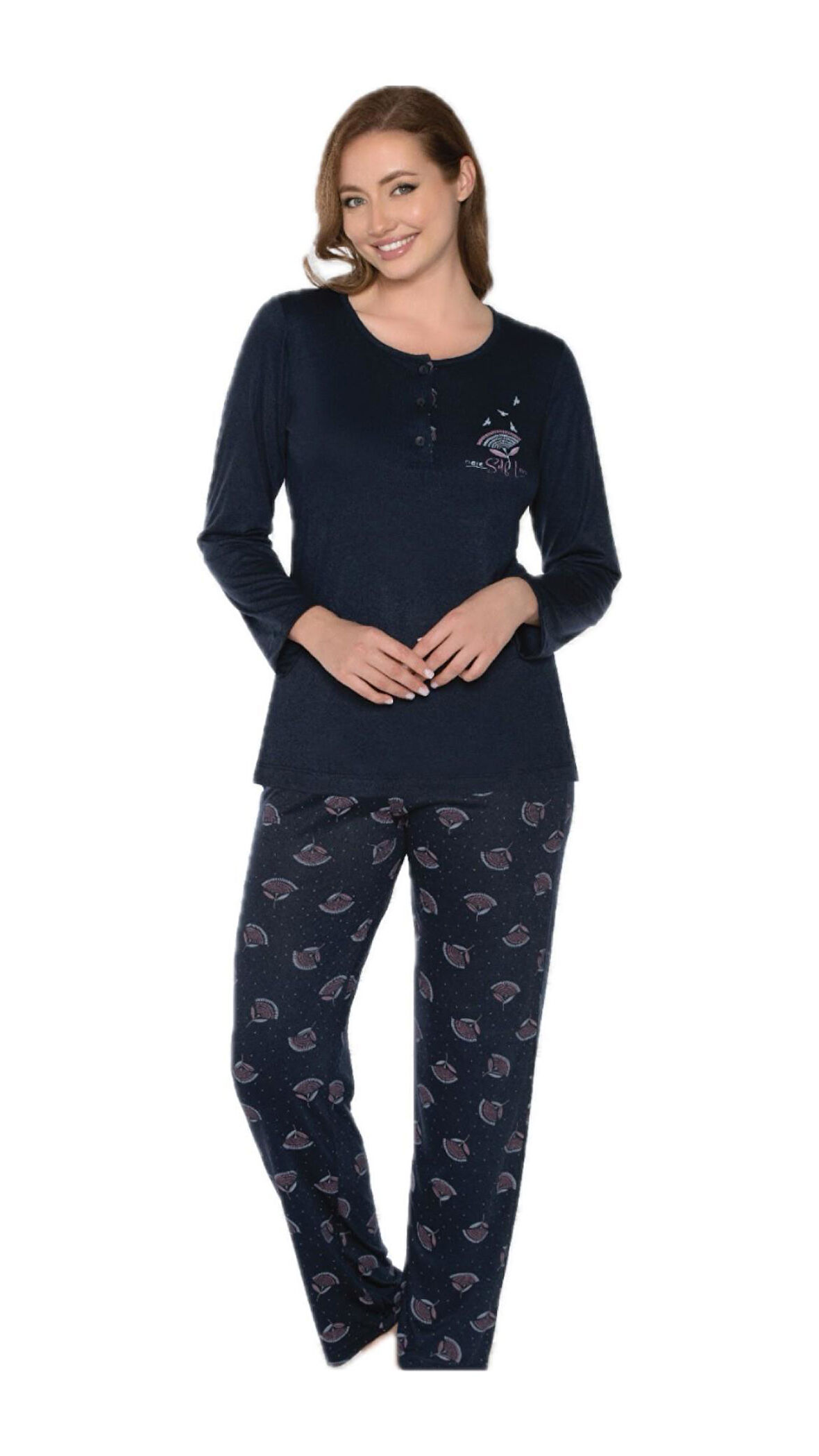 Alperi 790-06 Kadın Yuvarlak Yaka Uzun Kol Pijama Takım