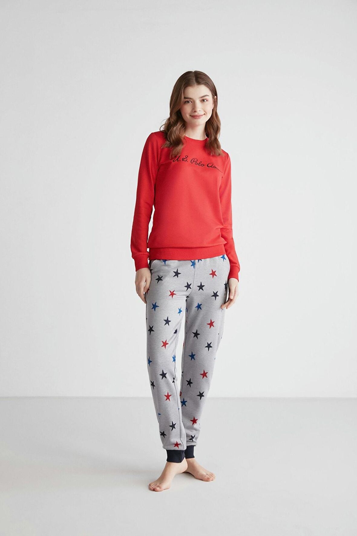 U.S Polo Assn 16958 Kadın Kırmızı Patlı Pijama Takım