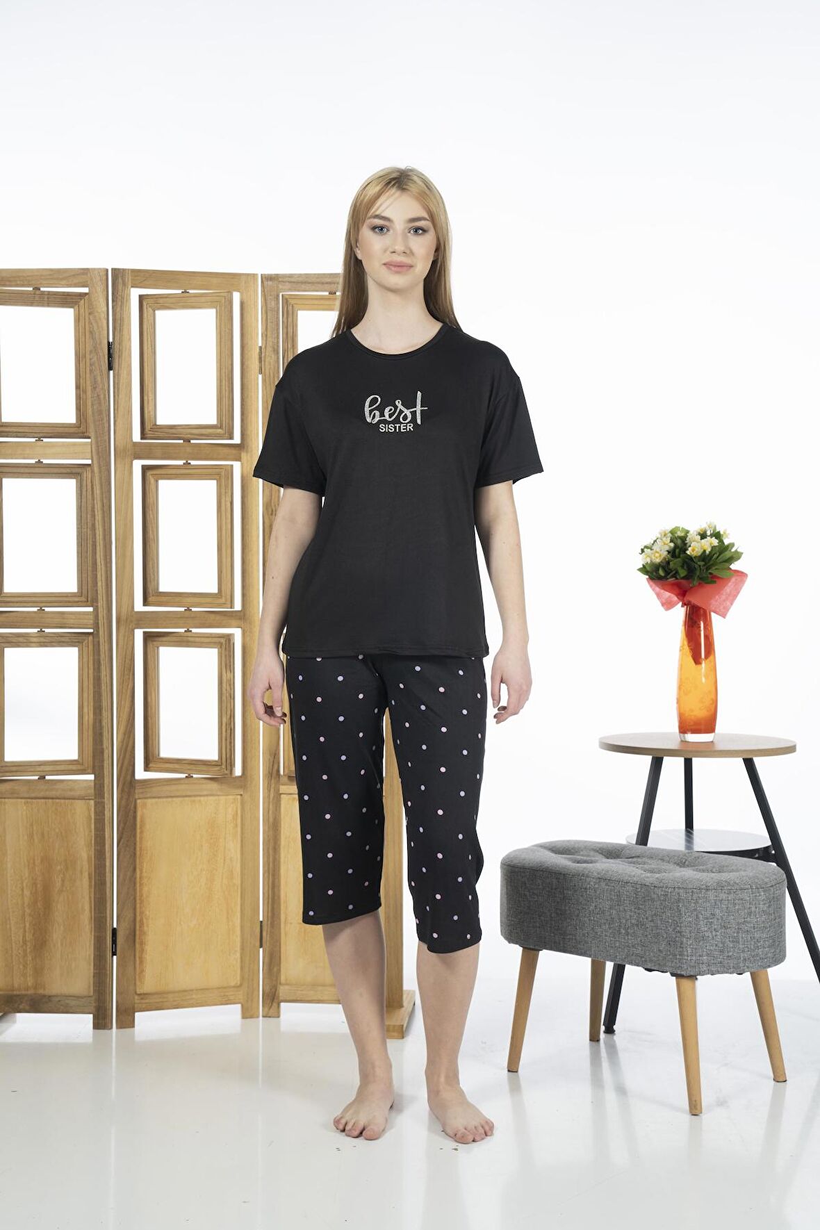 Estiva 24063 Kadın Kısa Kollu Kapri Pijama Takım
