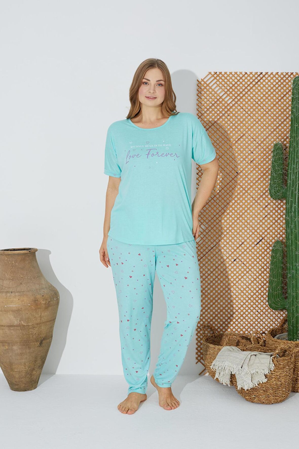 Estiva 24072 Büyük Beden Kadın Kısa Kollu Pijama Takım