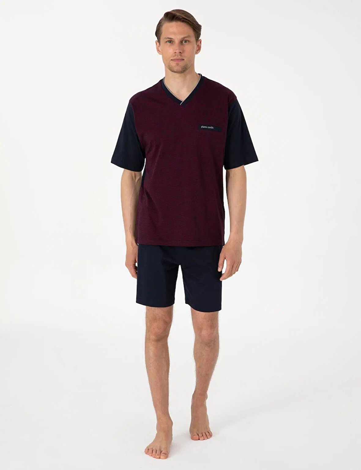Pierre Cardin Erkek Bordo Jakarlı Kısa Kol Şortlu & Uzun 3'lü Özel Kutulu Pijama Takım