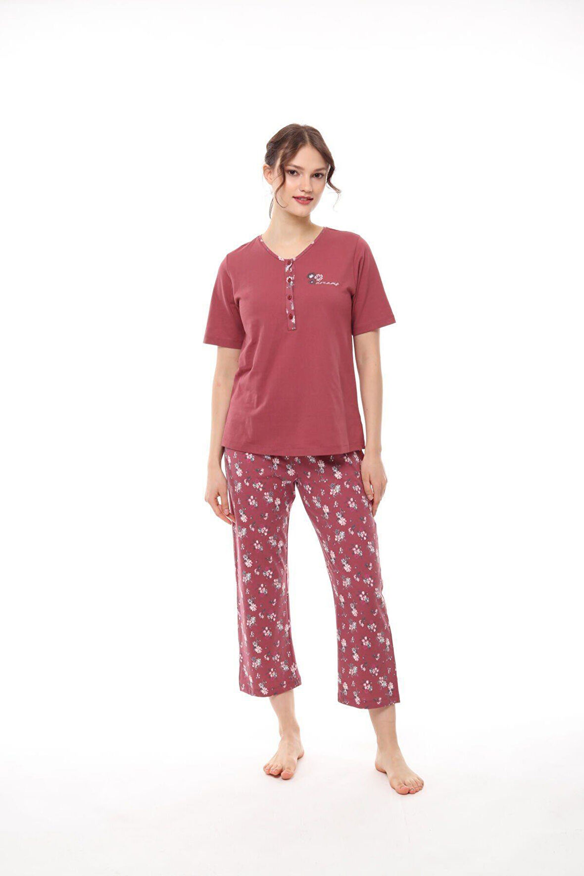 Pijadore 1434 Kadın Kısa Kollu Yakası Düğmeli Pijama Takım