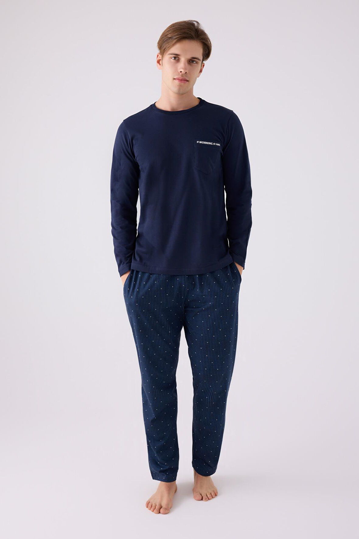 Arnetta 3146 Erkek Mornig Vibes Lacivert Uzun Kol Pijama Takım