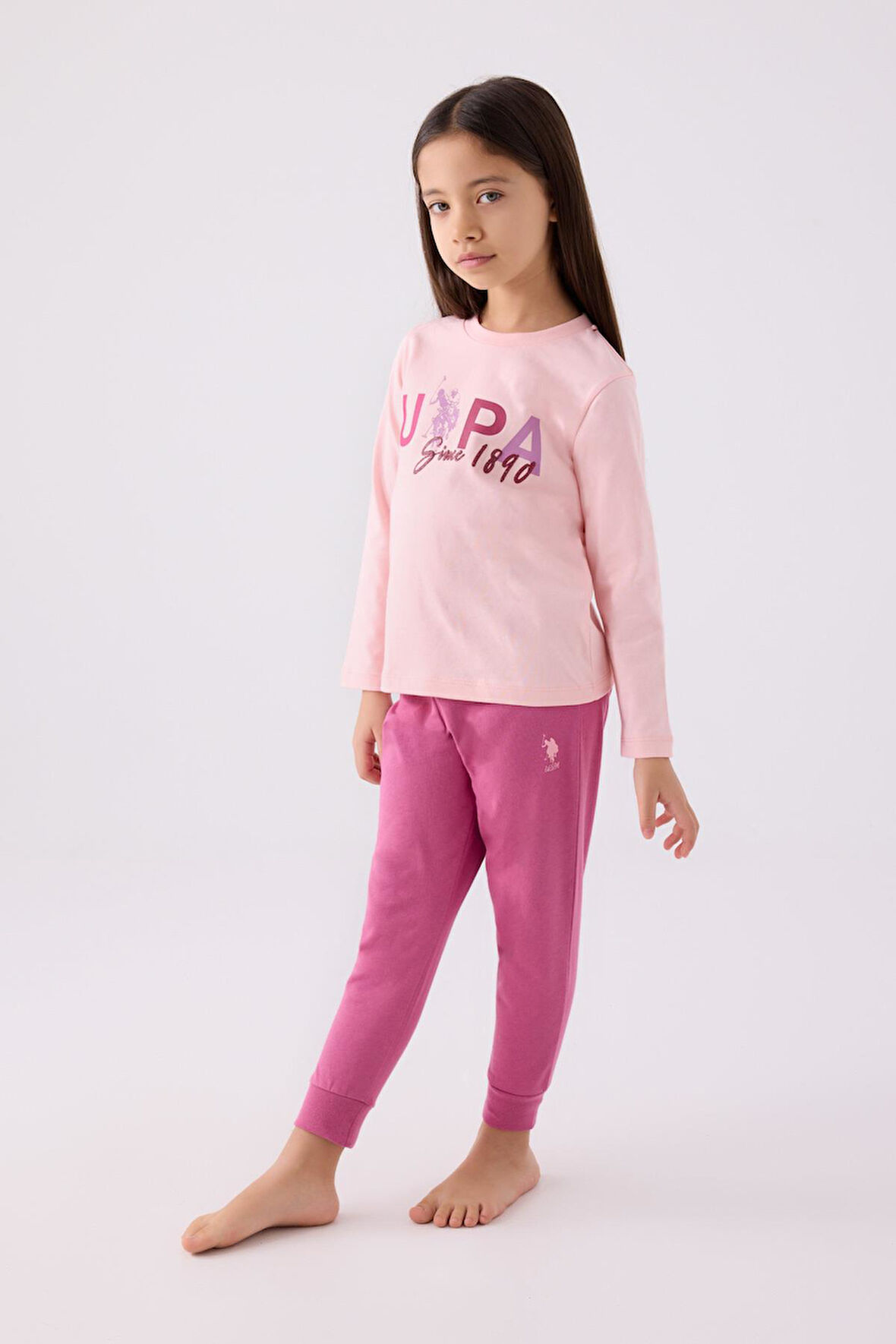 U.S. Polo Assn. 1970 Garson Since 1890 Kız Çocuk Pembe Uzun Kol Pijama Takım