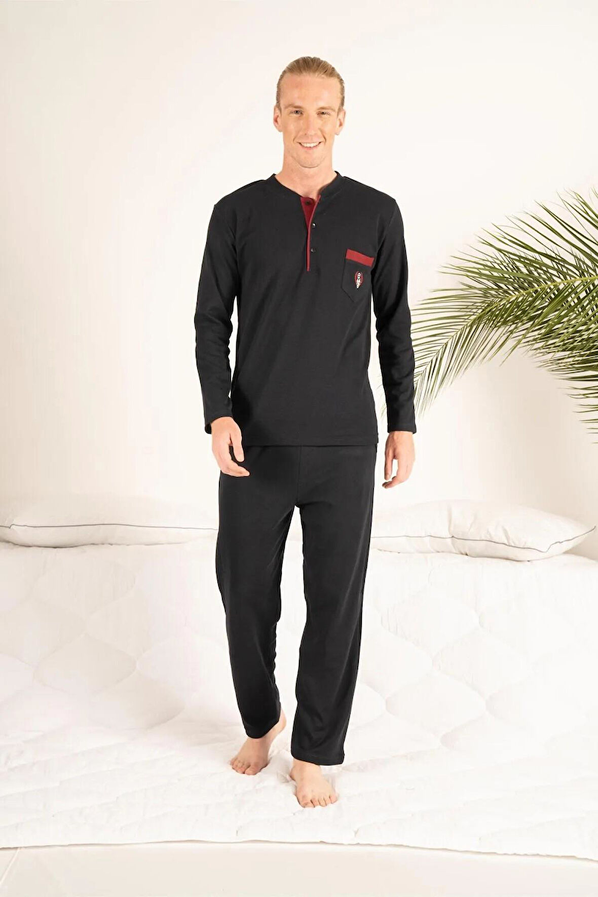 Gd Goldoremi 23403 Erkek Kışlık Yuvarlak Yaka Cepli Pamuklu Pijama Takımı
