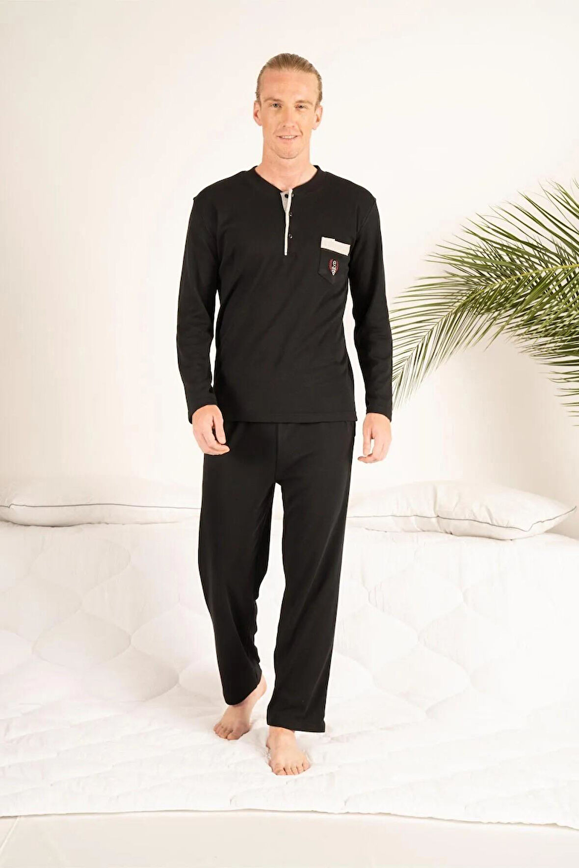 Gd Goldoremi 23403 Erkek Kışlık Yuvarlak Yaka Cepli Pamuklu Pijama Takımı