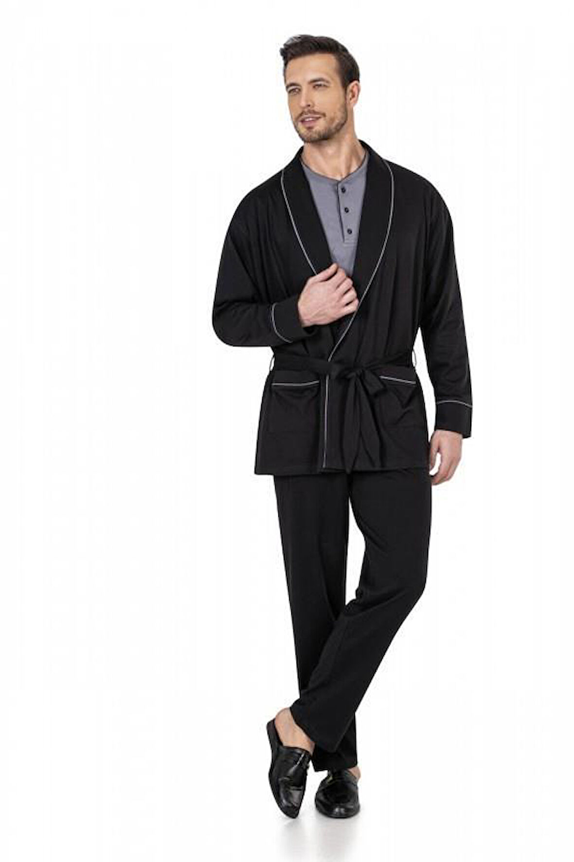 Pierre Cardin Robdöşambırlı Uzun Kollu Pijama Atlet Boxer Çorap Damat Çeyizlik Set