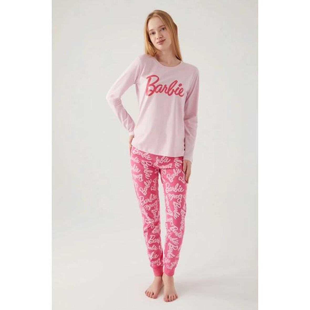 Barbie 1766 Kadın Yuvarlak Yaka Uzun Kol Pijama Takım