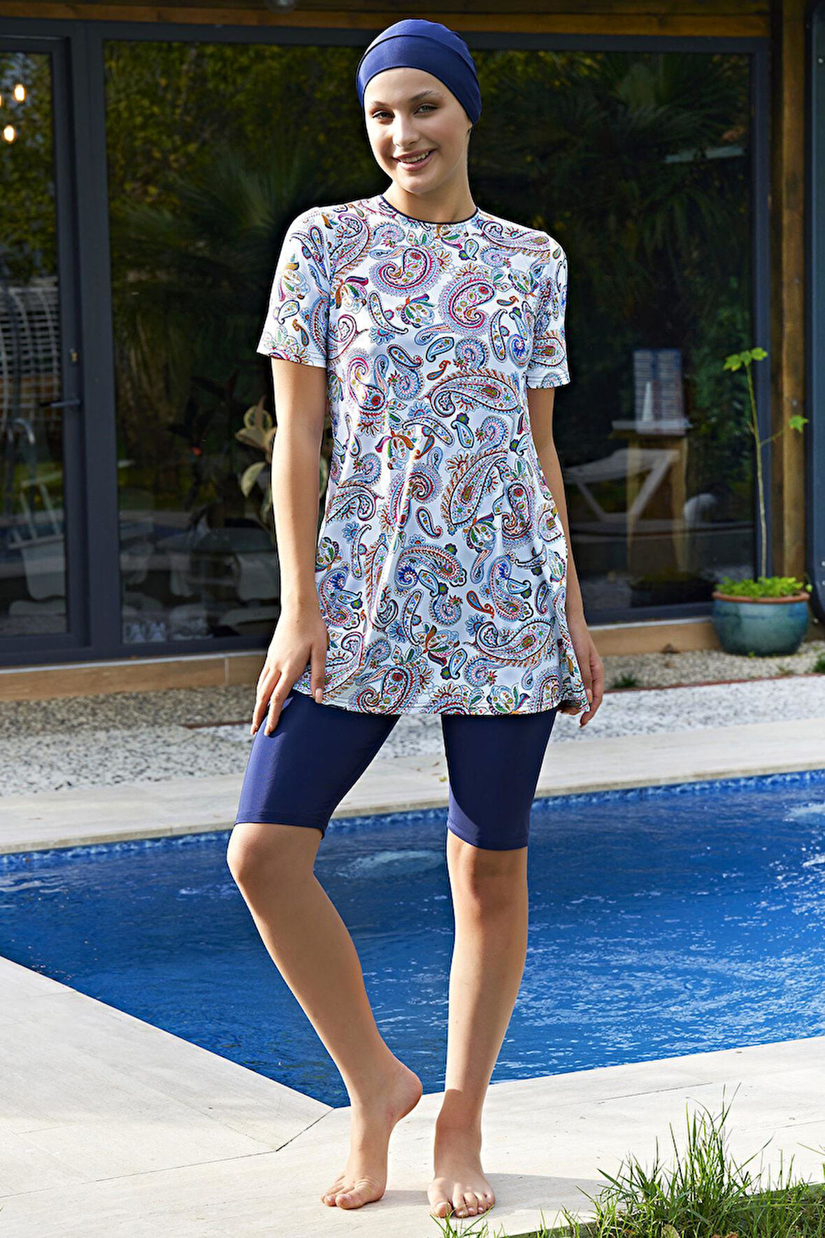 Ruko Maio 2424-3 Yarım Kol Likralı Su İtici ve Çabuk Kuruyan Kumaş Yarı Tesettür Mayo