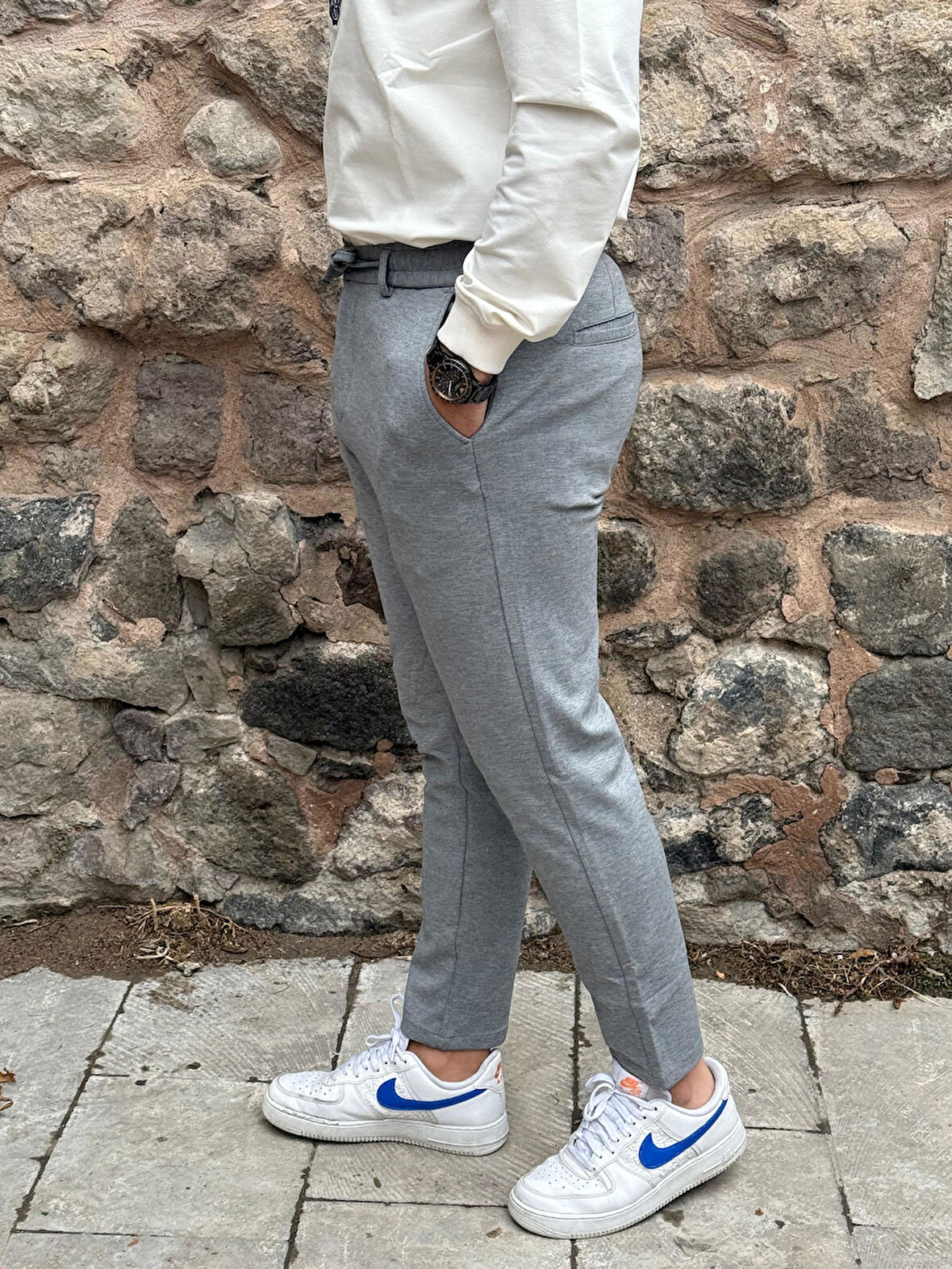 Gd Goldoremi 6649 Erkek Likralı Slim Fit Beli Lastikli İpli Çelik Kumaş Rahat Jogger