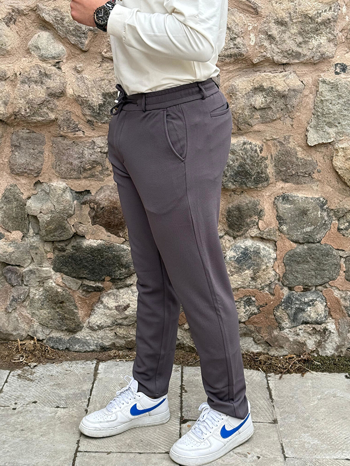 Gd Goldoremi Erkek Slim Fit Beli Lastikli İpli Fermuarlı Likralı Ascoli Kumaş Rahat Jogger