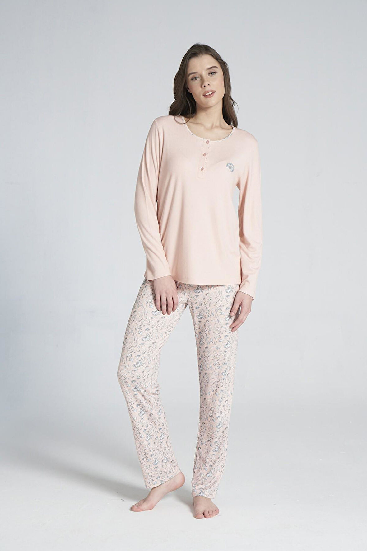 Gd Goldoremi 1718 Kadın Düğmeli Uzun Kollu Pijama Takımı