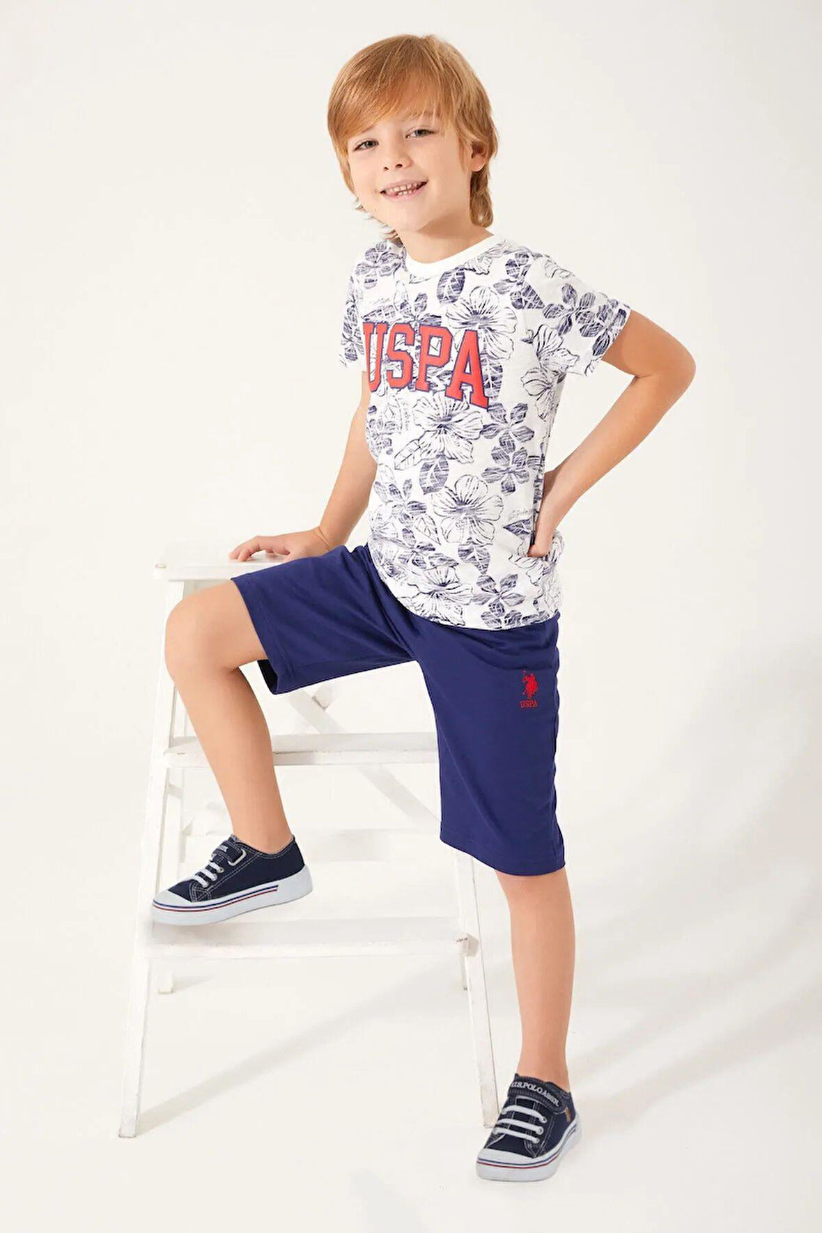 U.S. Polo Assn 1356 Garson Flowered Details Erkek Çocuk Bermuda Takım