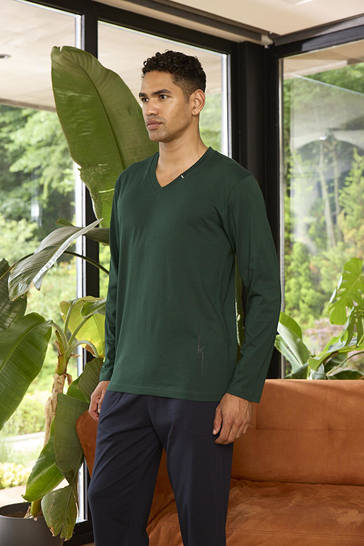 Kly 9269 Erkek V Yaka Rahat Kalıp Uzun Kollu Pijama Takım