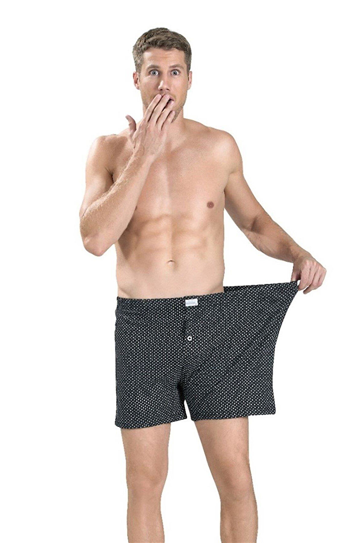 Jiber 184 Büyük Beden Erkek 3'lü Önü Düğmeli Rahat Boxer
