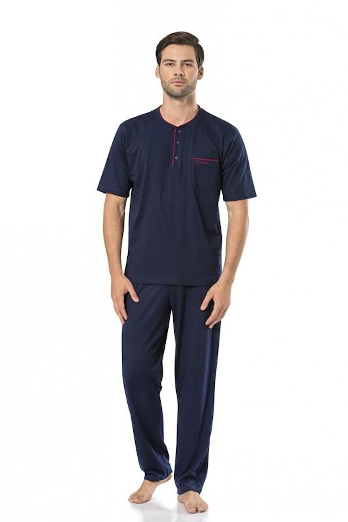 Pierre Cardin 5370 Erkek Kutulu Damat Çeyizlik Penye 3'lü Şortlu Lacivert Pijama Takımı