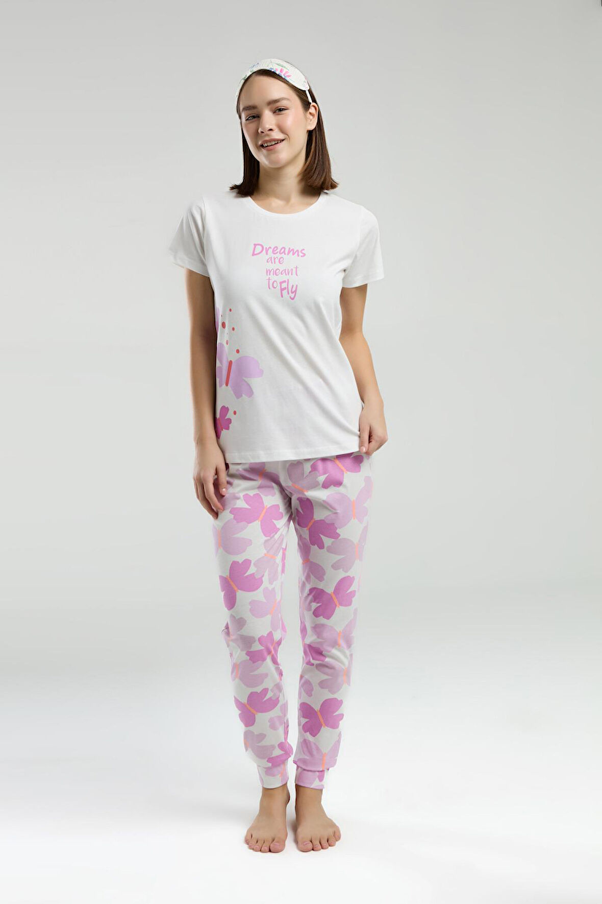 Roly Poly Dreams Are Meant To Fly Kadın Beyaz Kısa Kol Pijama Takım