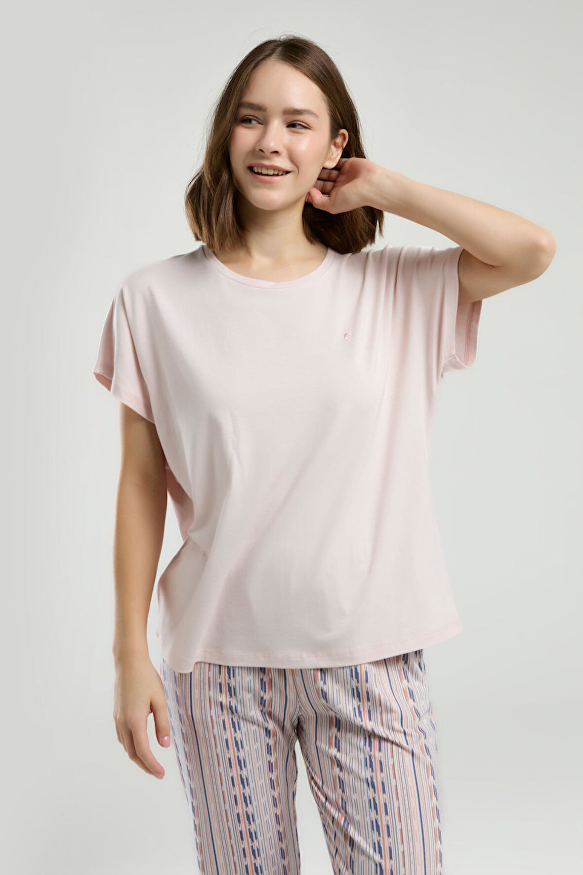 Pierre Cardin Kadın Bisiklet Yaka Kısa Kol Desenli Pijama Takım