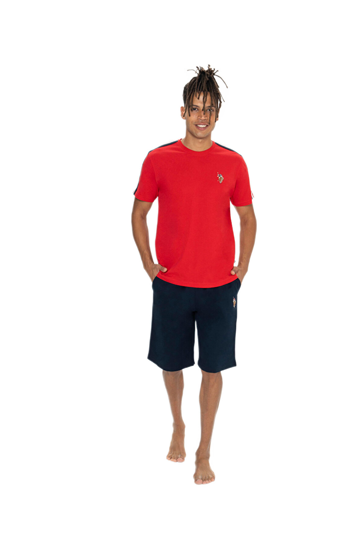 U.S. Polo Assn. 18868 Erkek Kırmızı Bisiklet Yaka Şortlu Pijama Takım