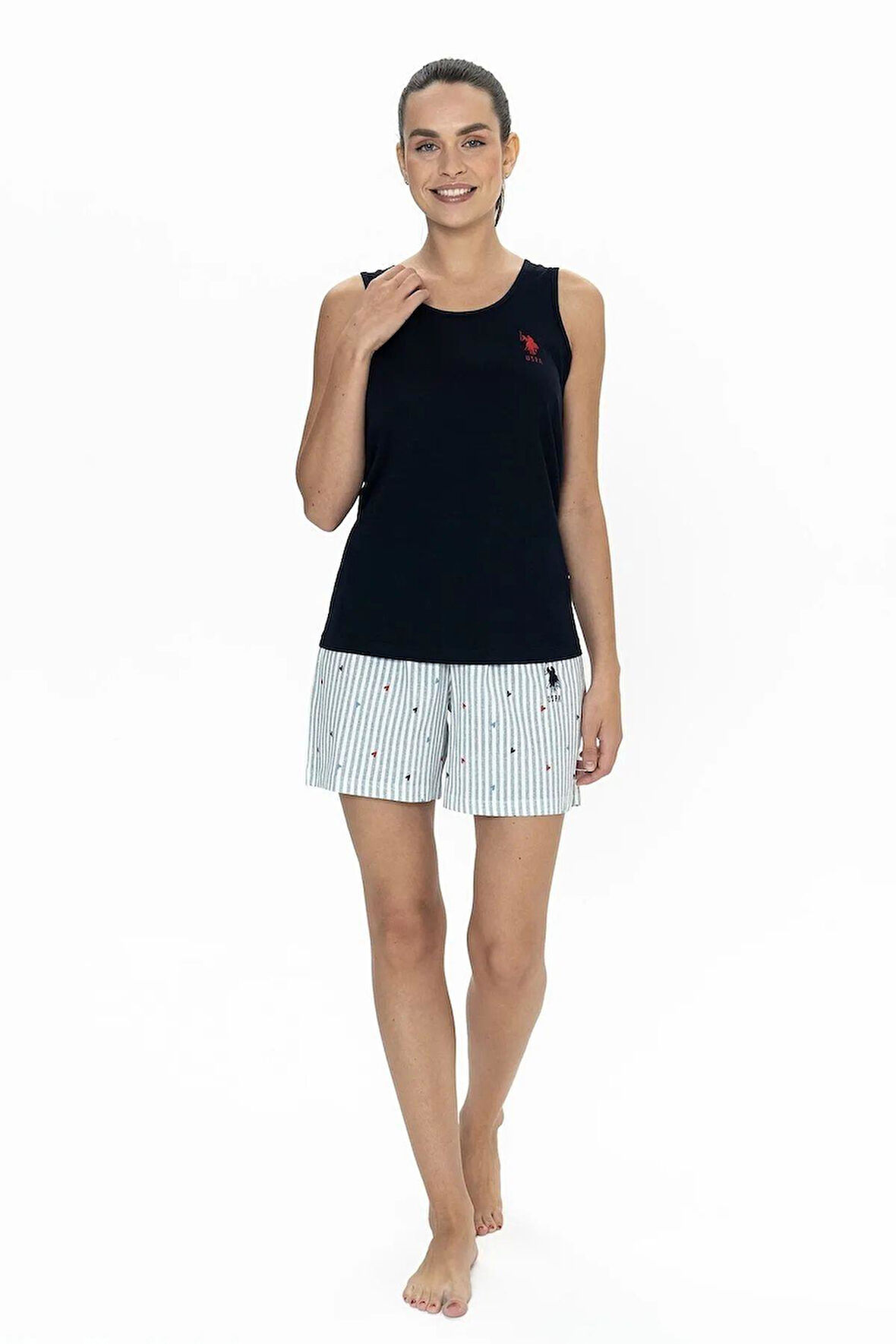 U.S. Polo Assn. 20061 Kadın Kalın Askılı Kalpli Şort Pijama Takım