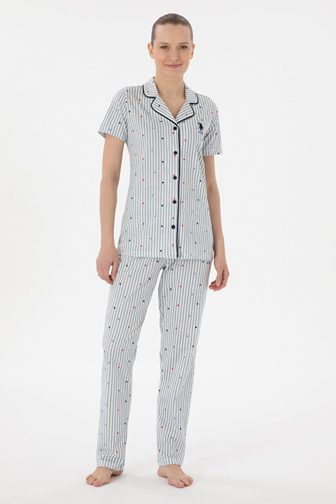 U.S. Polo Assn. Kadın Önden Düğmeli Boydan Patlı Kısa Kol Pijama Takım