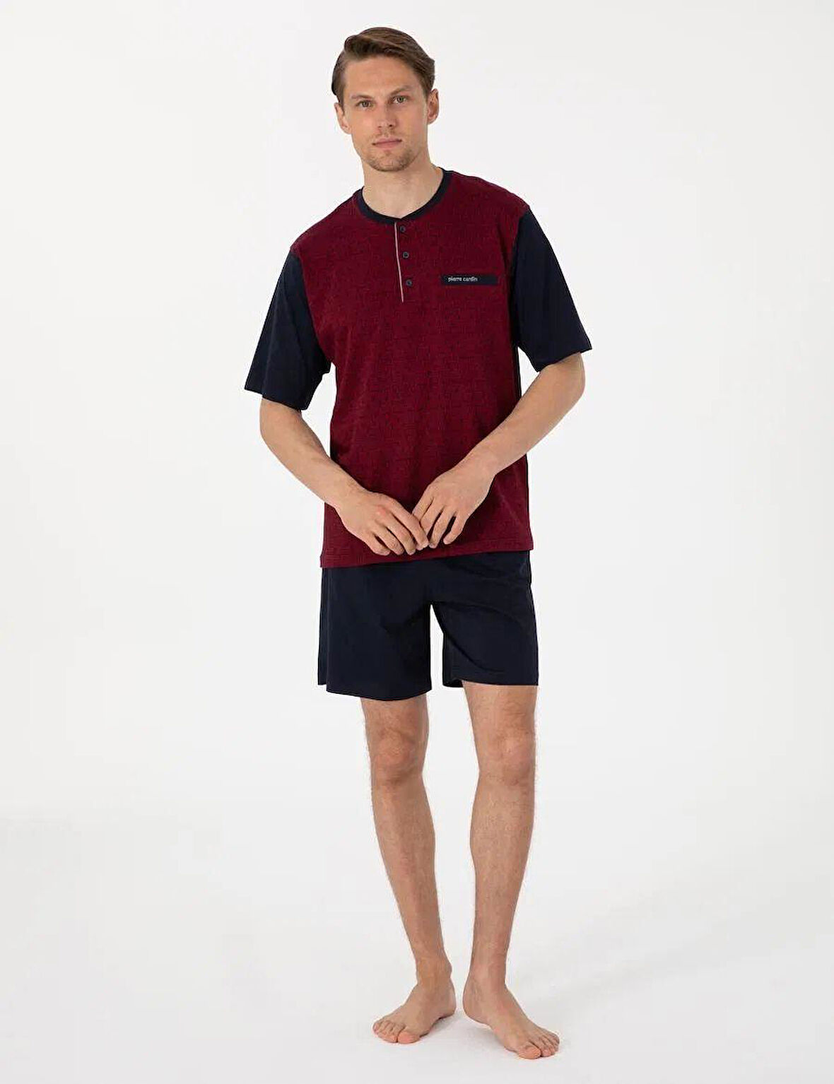 Pierre Cardin Erkek Kısa Kol 3'lü Şortlu Jakarlı Pijama Takım Kutulu Damat Çeyiz Set