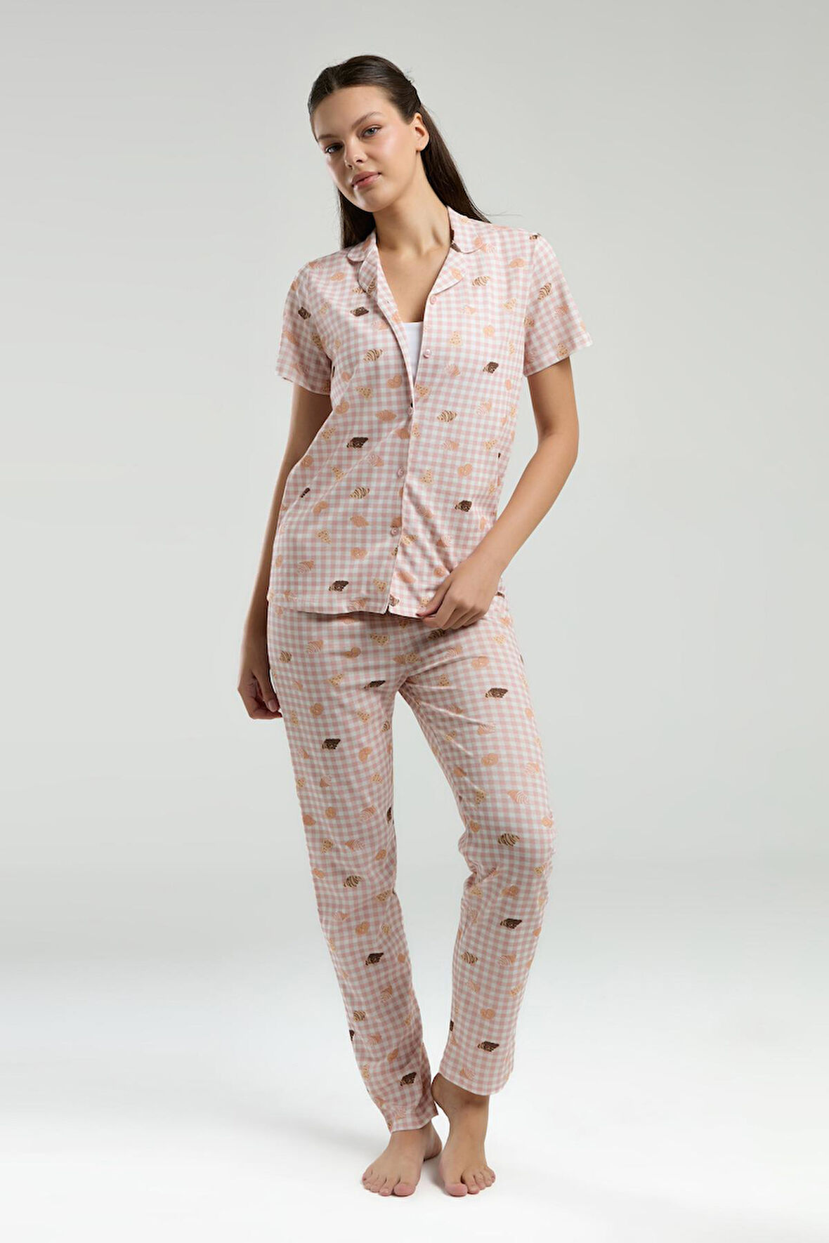 Roly Poly Kadın Gömlek Yaka Önden Düğmeli Kısa Kol Pijama Takım