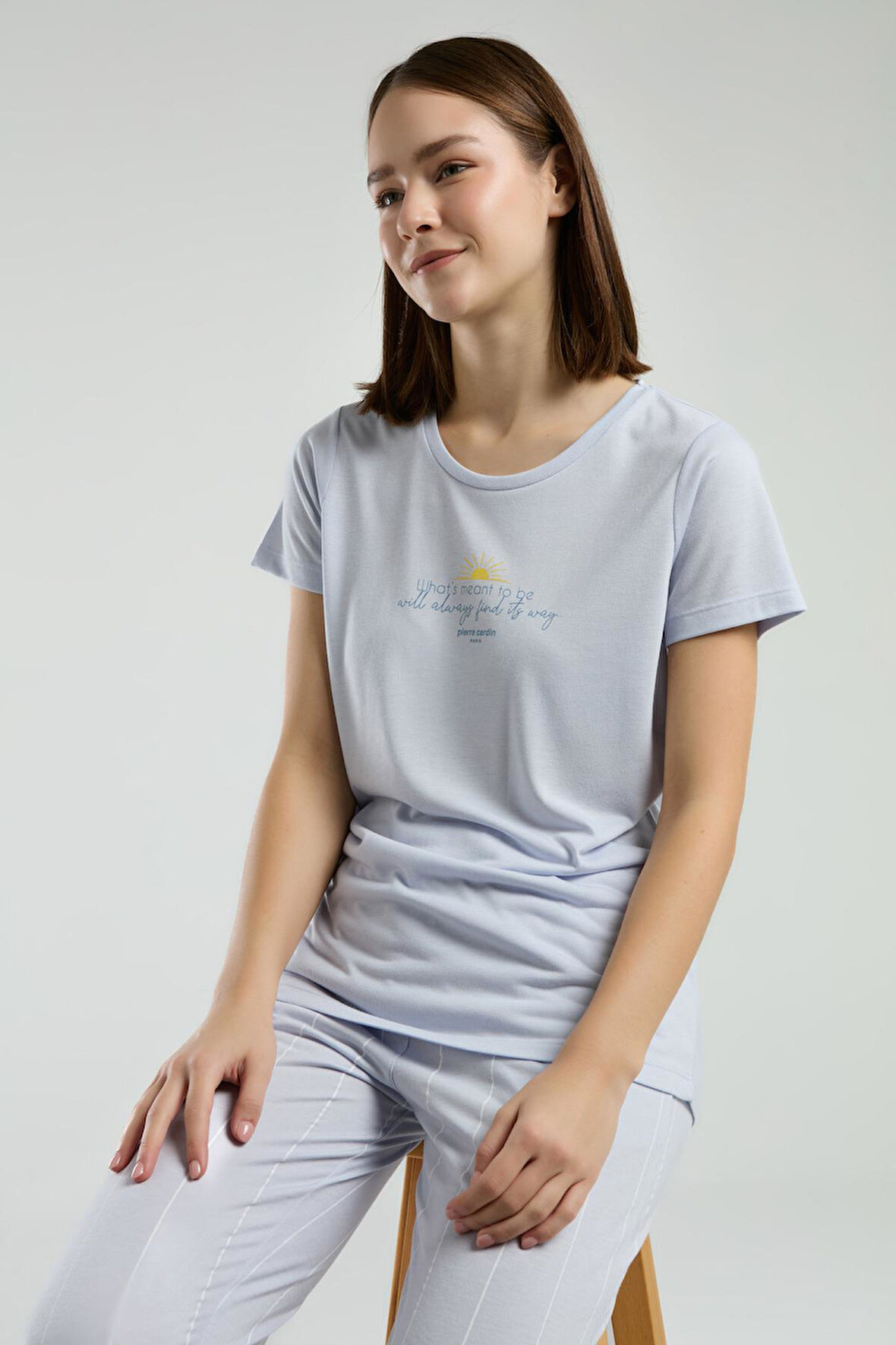 Pierre Cardin Kadın Bisiklet Yaka Kısa Kol Pijama Takım