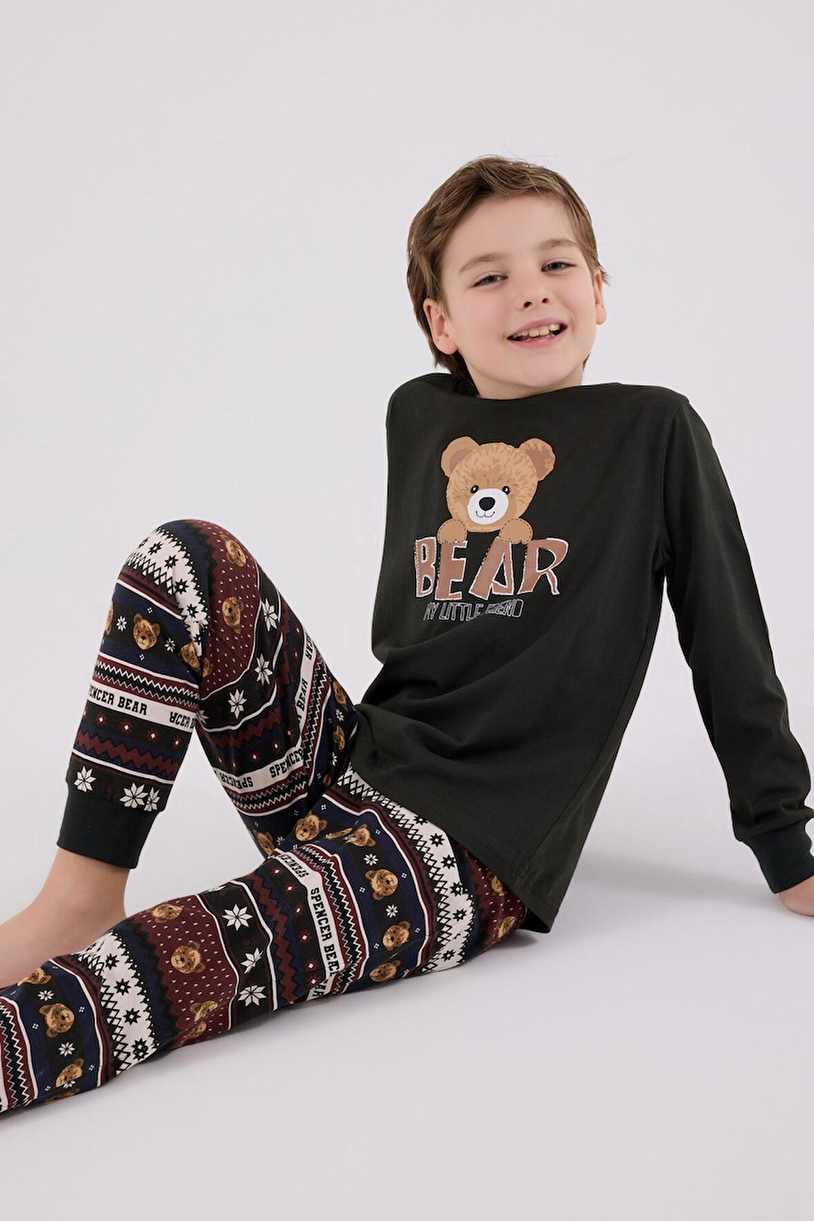 Arnetta Garson Erkek Çocuk Aile Bear My Little Friend %100 Pamuklu 4 Mevsim Uzun Kollu Pijama Takım