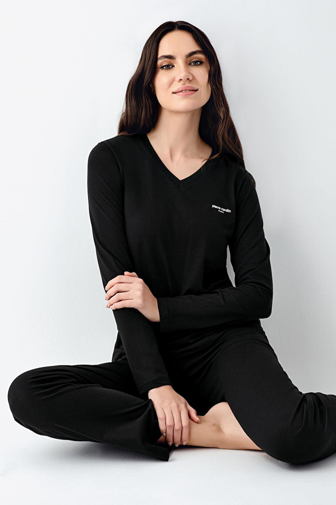 Pierre Cardin Kadın V Yaka Modal Pamuklu 4 Mevsim Kumaş Uzun Kollu Pijama Takım