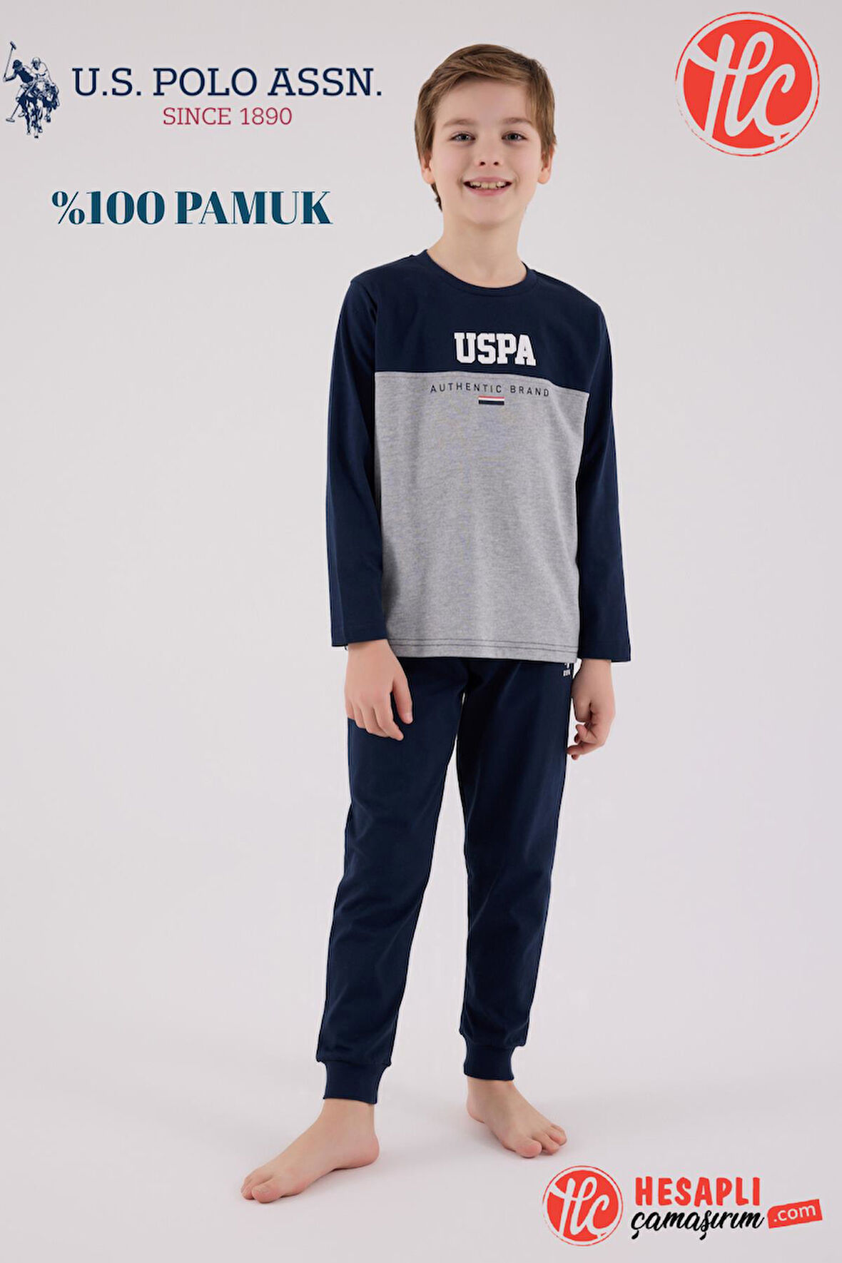 U.S. Polo Assn. Garson Erkek Çocuk Uspa %100 Pamuklu Uzun Kollu Pijama Takım