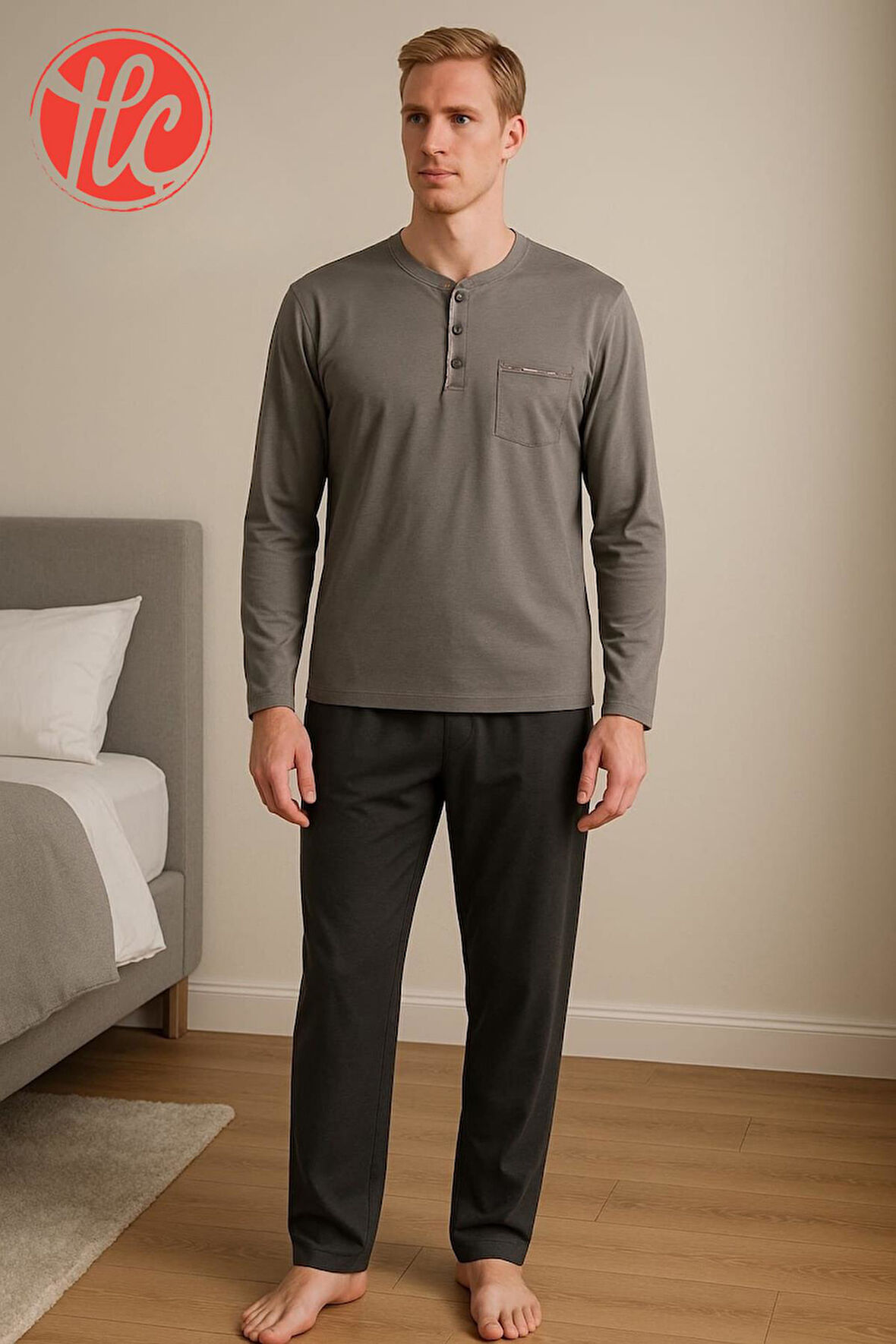 Gd Goldoremi 28301 Erkek 4 Mevsim Rahat Pamuklu Süprem Kumaş Uzun Kollu Pijama Takım