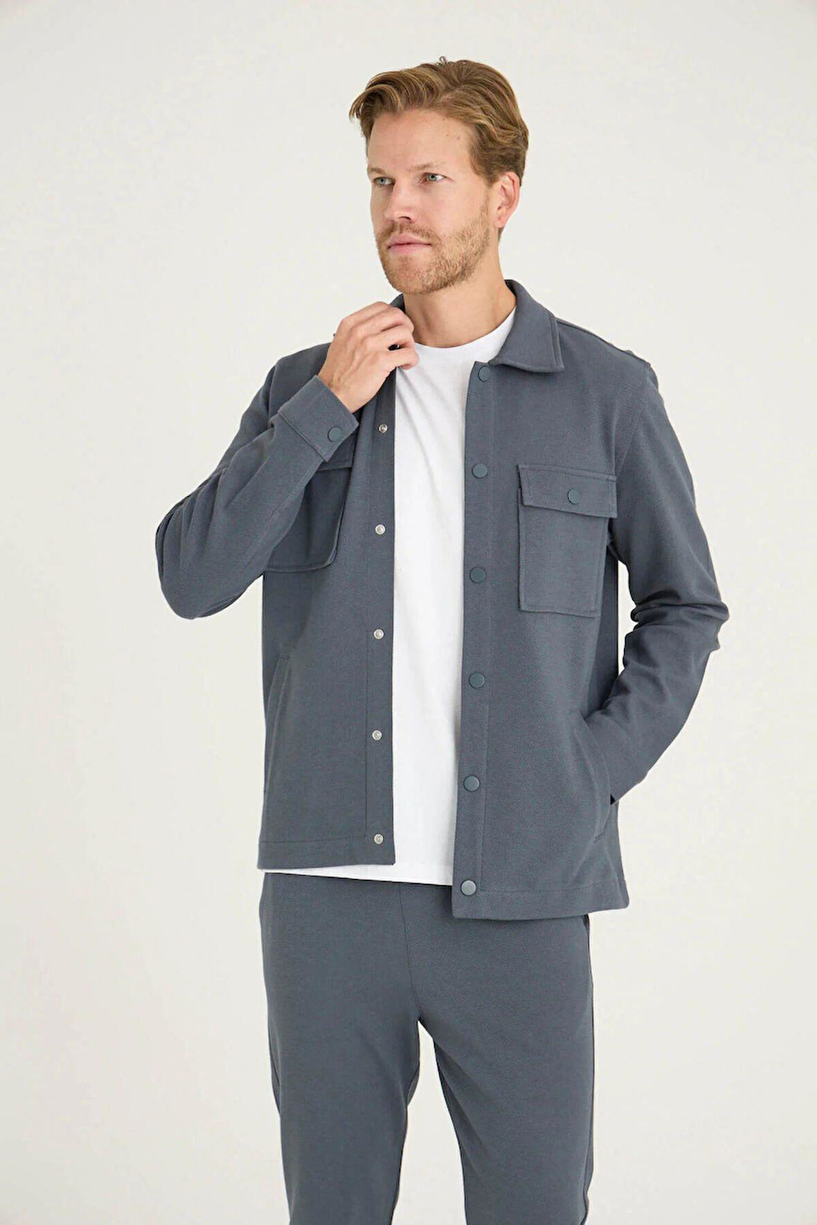 Kly Erkek Comfort Fit Çıtçıtlı Gömlek Kısa Kol T-shirt Jogger Pantolon 3'lü Eşofman Takım